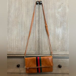 Social Threads Foldover Striped Vegan Clutch. New!